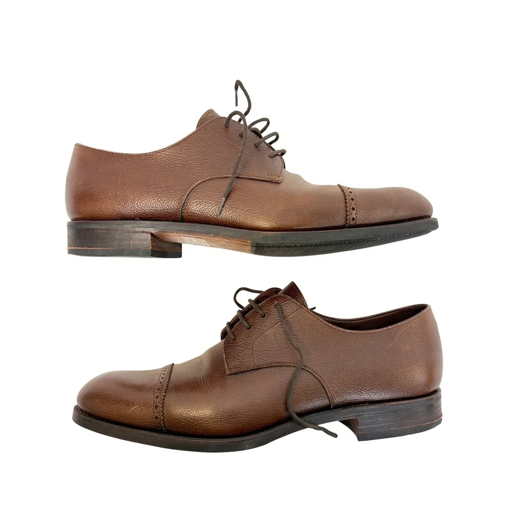 CARMINA Shoemaker Brown Pebbled Calf Rain Captoe‎ Oxford Shoes Goodyear Welted